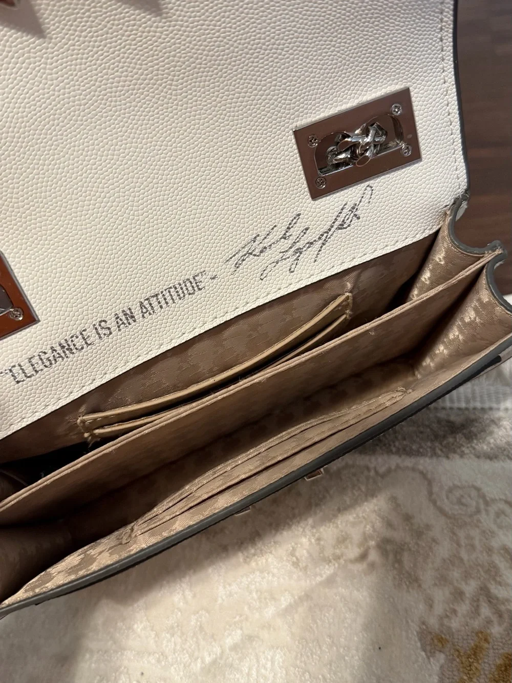 Karl Lagerfeld White Textured Chain-Handle Crossbody Bag